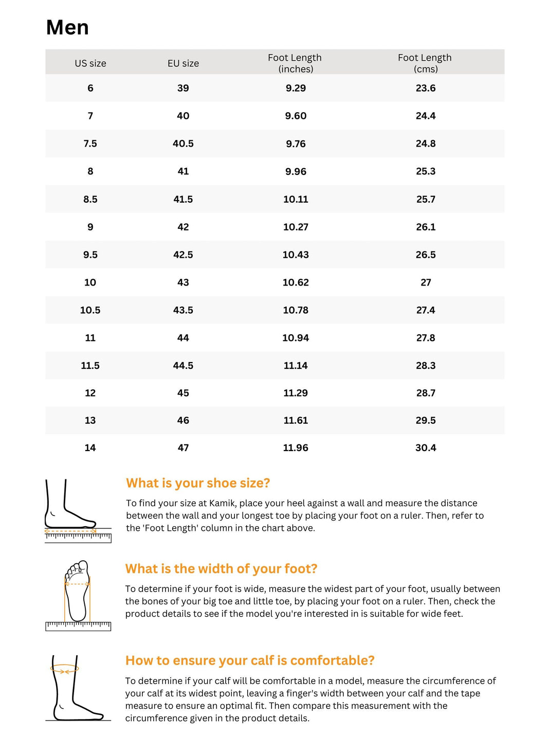 Size Chart Kamik Australia